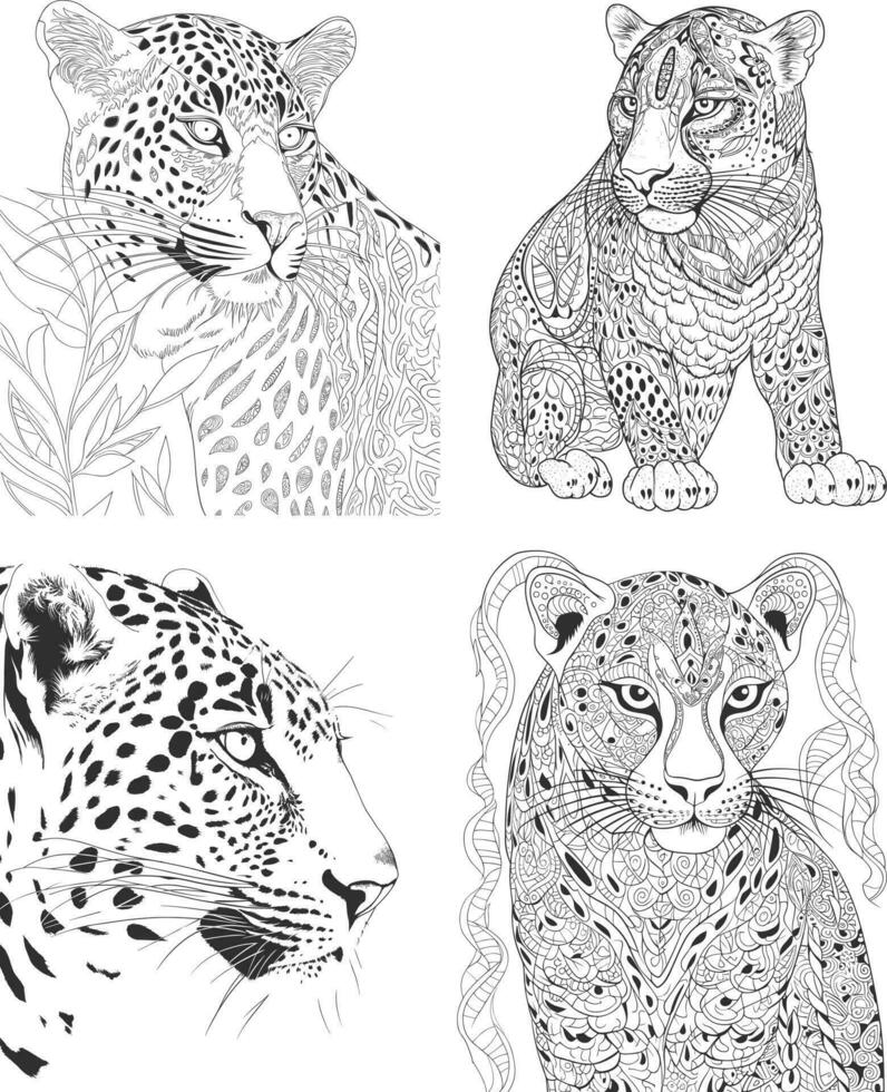 un dibujo de un leopardo y un leopardo vector