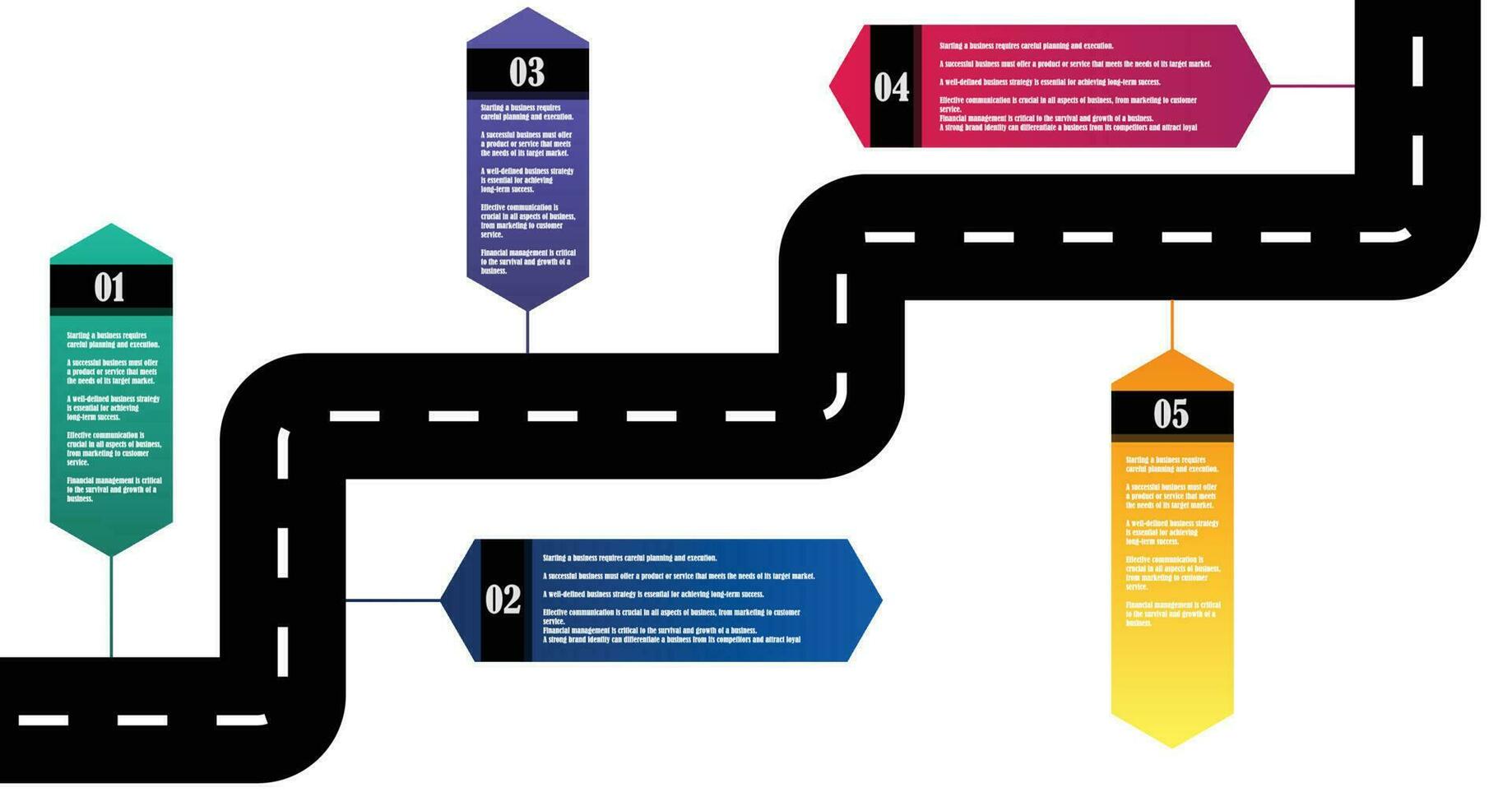 Road map infographic template for business information presentation. Vector  hexagons and geometric elements. Modern operation step workflow diagrams. Report plan 5 topics