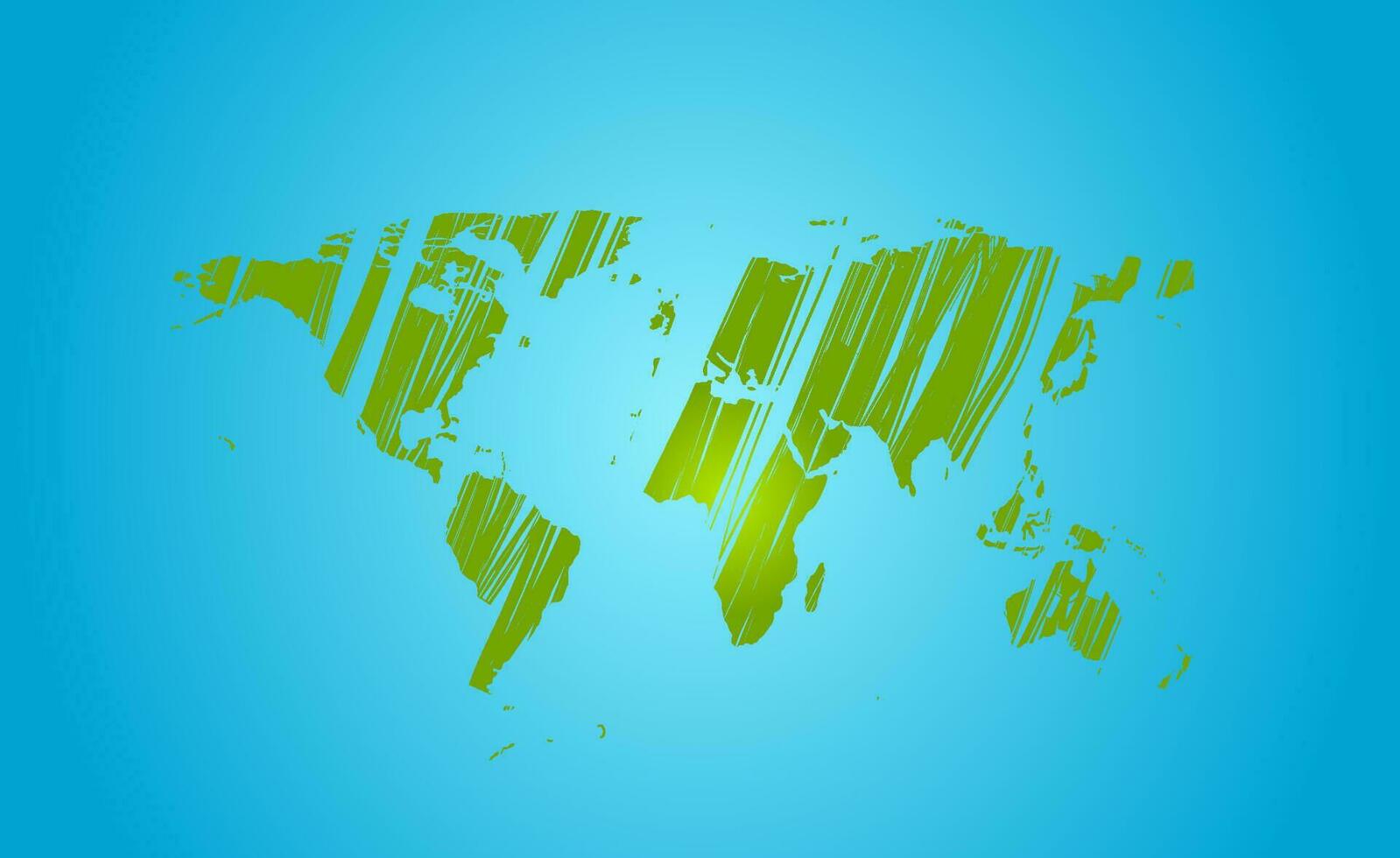 Bright green grunge world map on blue vector