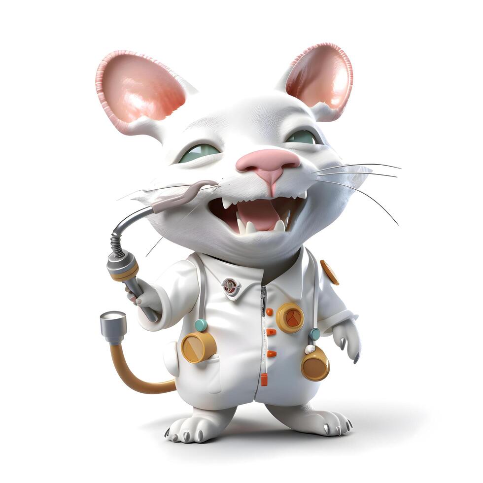 3D rendering of a cute cartoon mouse with a stethoscope, Image photo