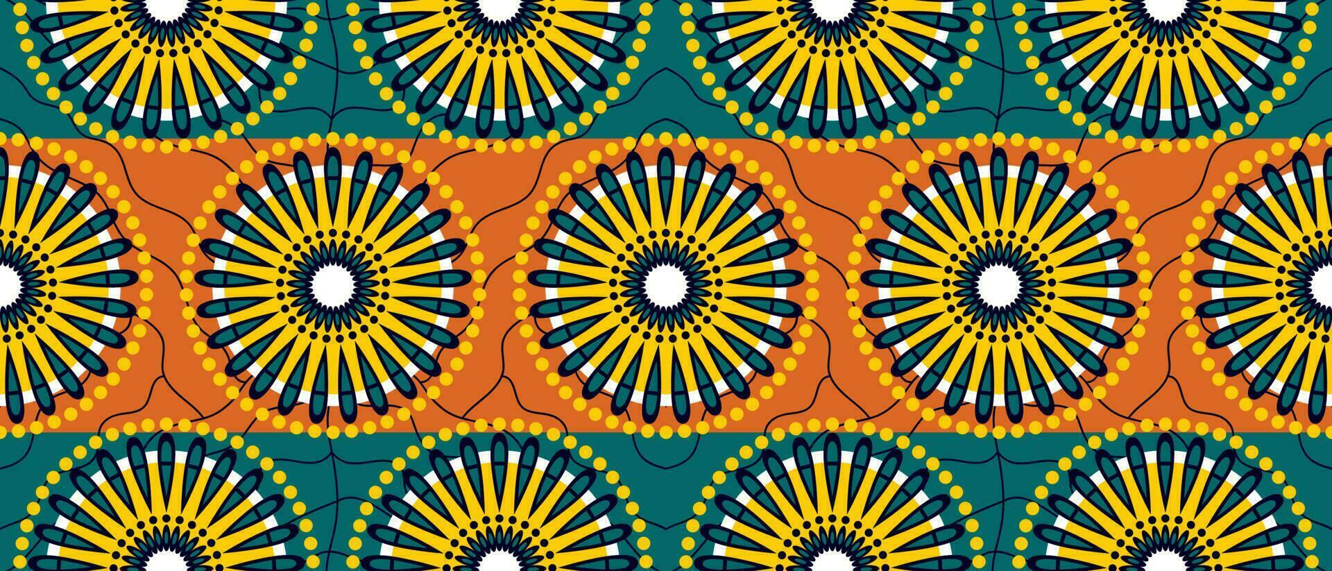 African ethnic traditional green pattern. seamless beautiful Kitenge, chitenge,Ankara style. fashion design in colorful. Geometric circle abstract motif. Floral Ankara prints, African wax prints vector