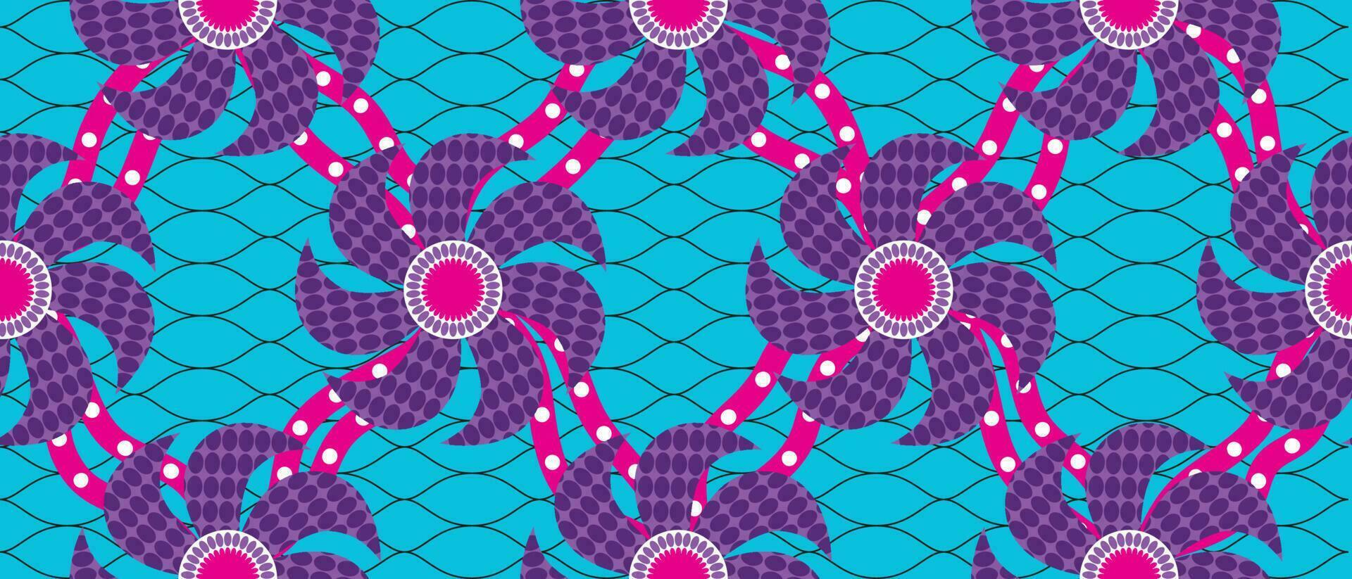 African ethnic traditional blue pattern. seamless beautiful Kitenge, chitenge, Ankara style. fashion design in colorful. purple flower abstract motif. Floral  Ankara prints, African wax prints. vector
