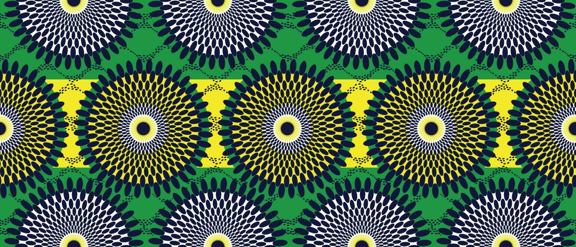 africano étnico tradicional verde modelo. sin costura hermosa cometa, Chitenge, Ankara estilo. Moda diseño en vistoso. geométrico circulo resumen motivo. floral ankara huellas dactilares, africano cera huellas dactilares vector