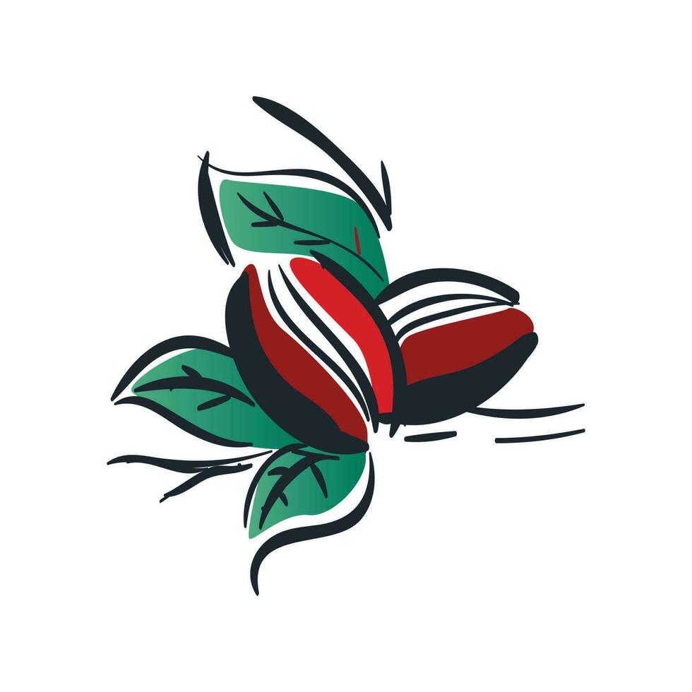 Coffee beans logo. Isolated coffee beans with leaves on white background vector