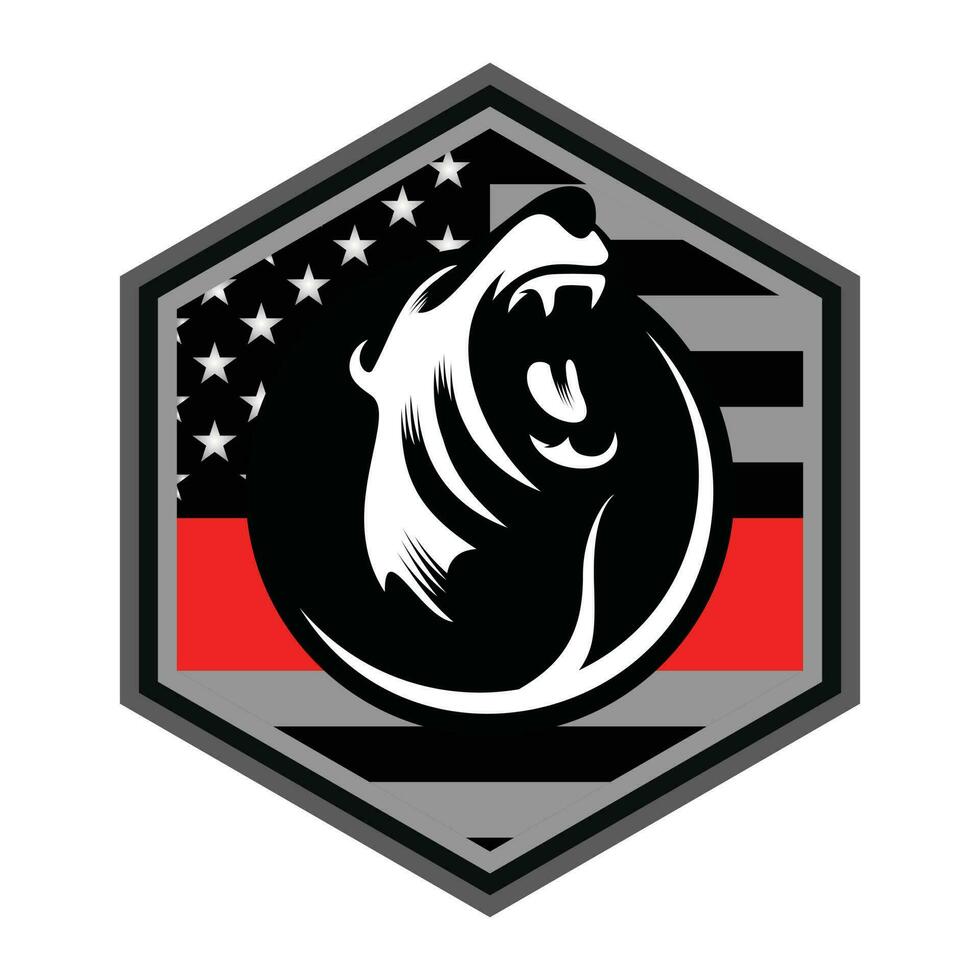 engrave isolated bear illustration vector sketch linear art with usa flag