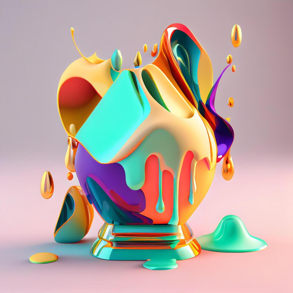 3d render, abstract background with colorful liquid splashes and podium, Image photo