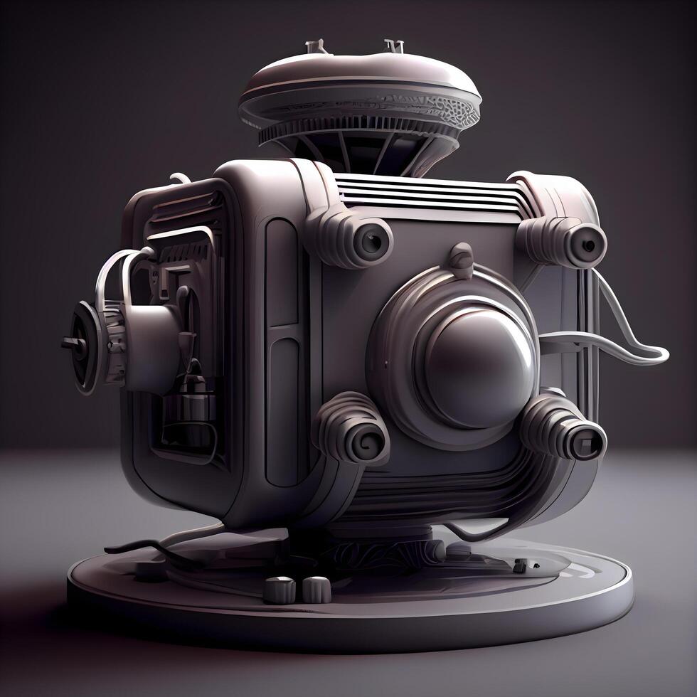 Vintage movie camera on dark background. 3d render illustration., Image photo