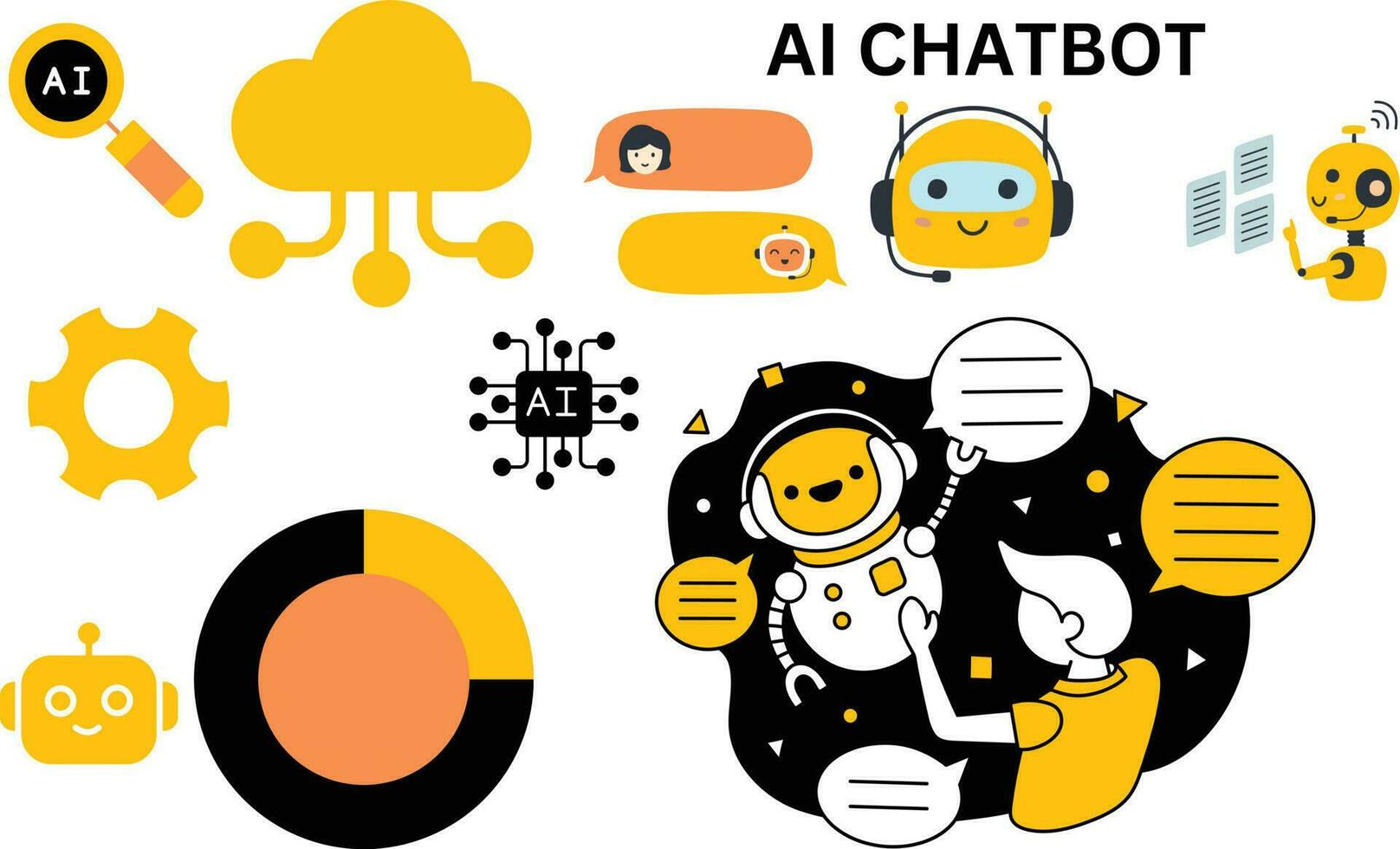 AI chat service using Customer having Dialog with Chat Bot on Smartphone. Man Character Chatting with Robot. Artificial Intelligence and AI Chatbot in Marketing Concept. vector