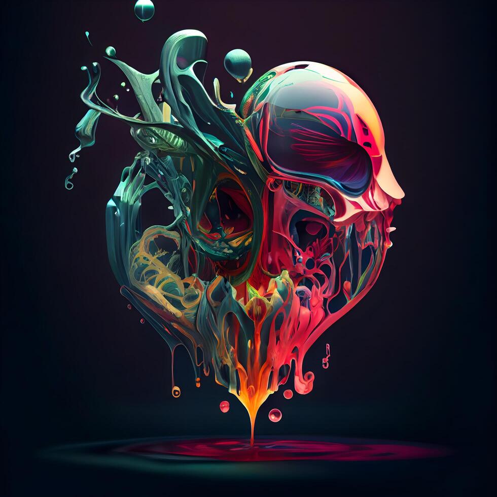 Skull with paint splashes. illustration on black background., Image photo