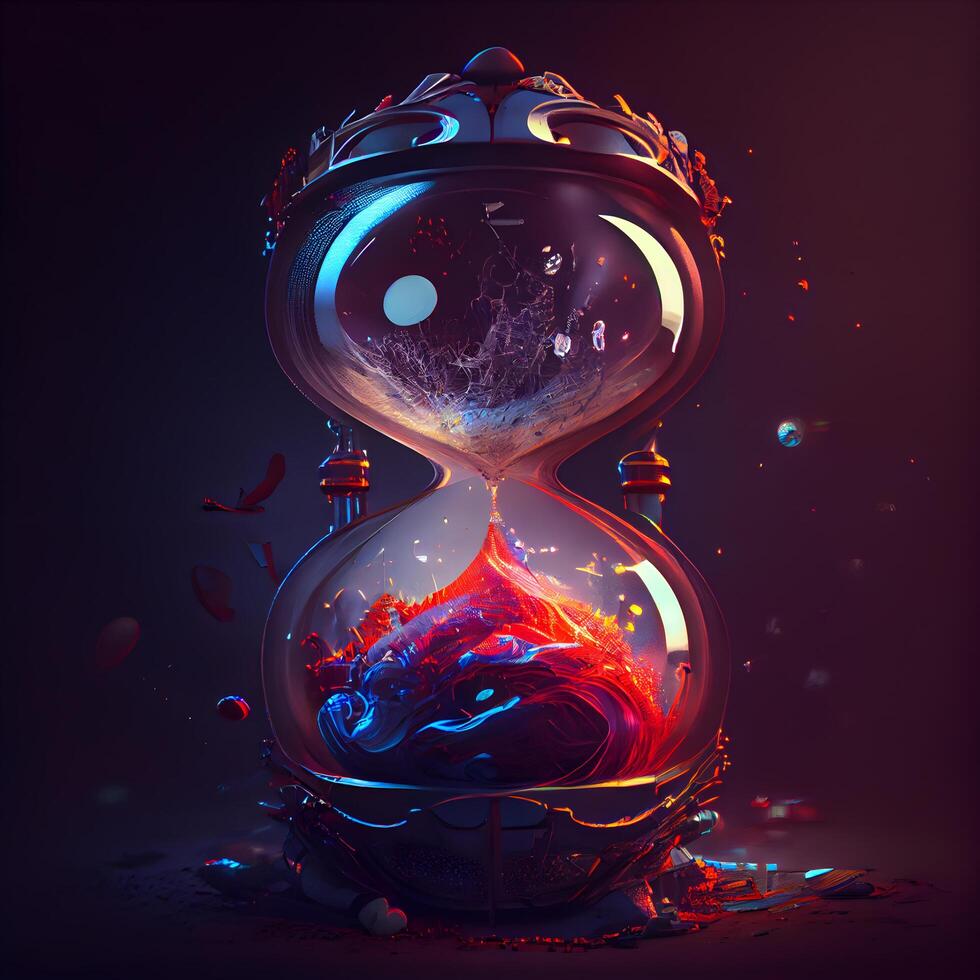 Abstract background with hourglass and fire inside. 3D illustration., Image photo