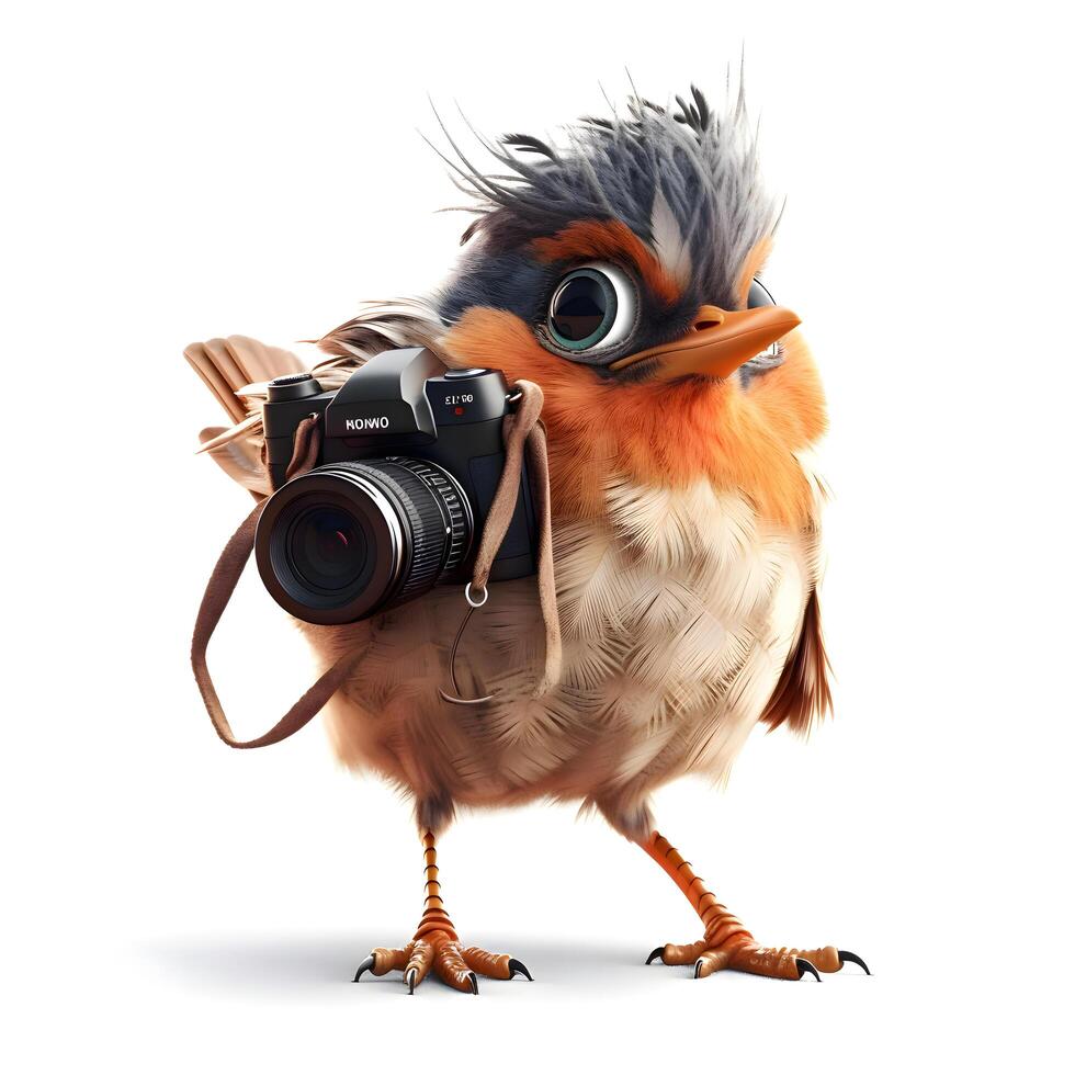 Owl with binoculars on white background. 3D illustration., Image photo