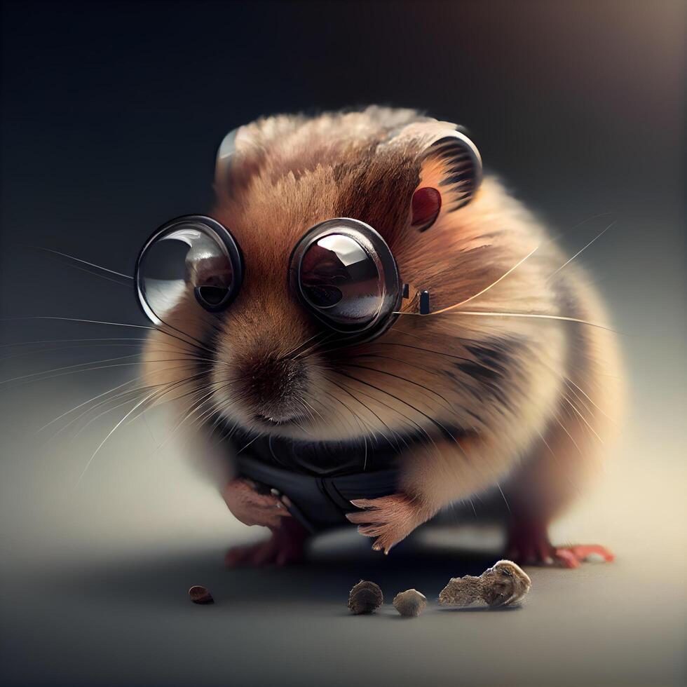 Funny hamster with sunglasses on a dark background. 3d rendering, Image photo