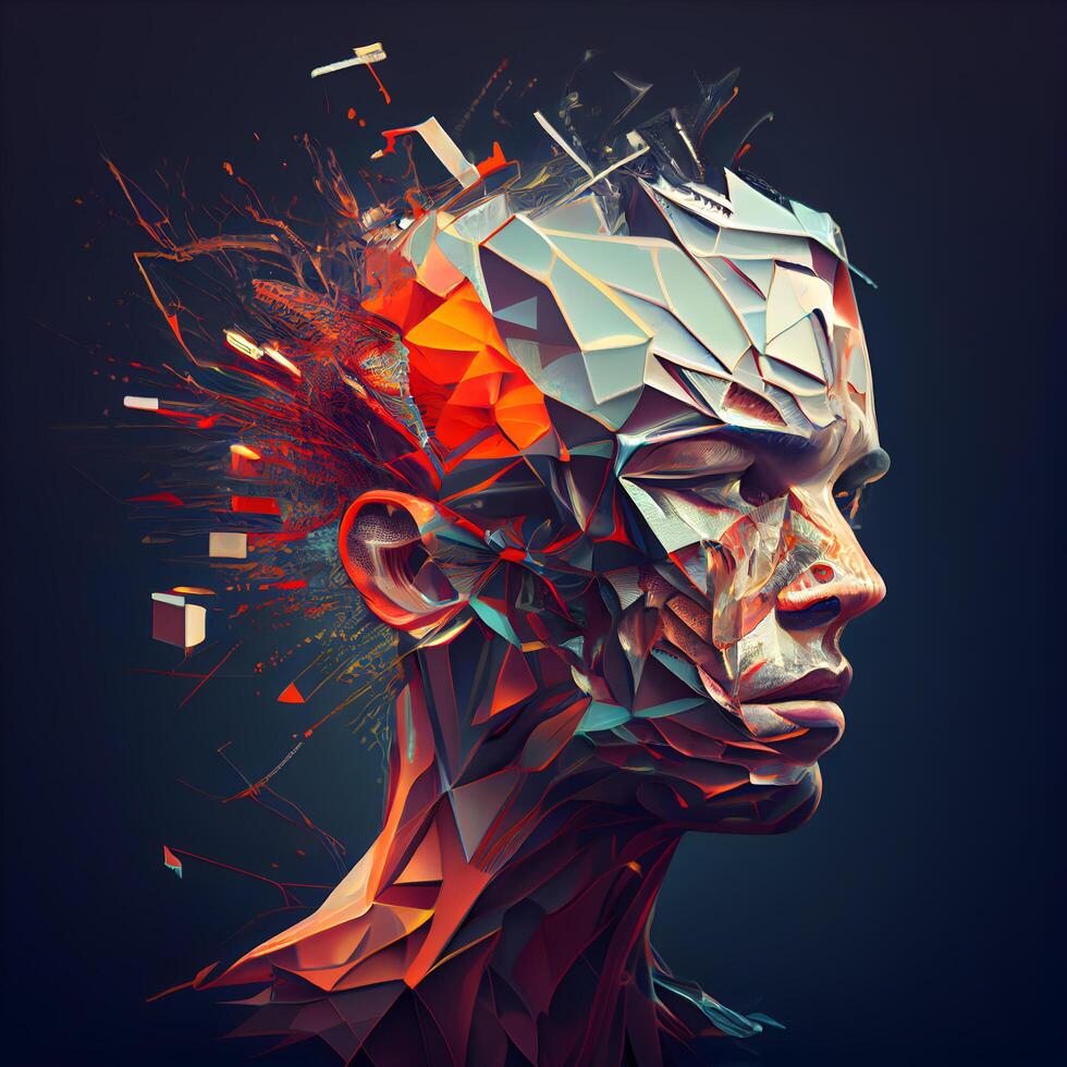 3D rendering of a man's head in a low poly style, Image photo