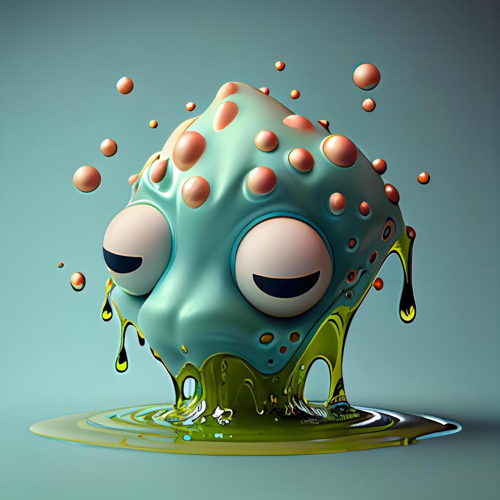 Funny green monster with eyes and mouth. 3d render illustration, Image photo