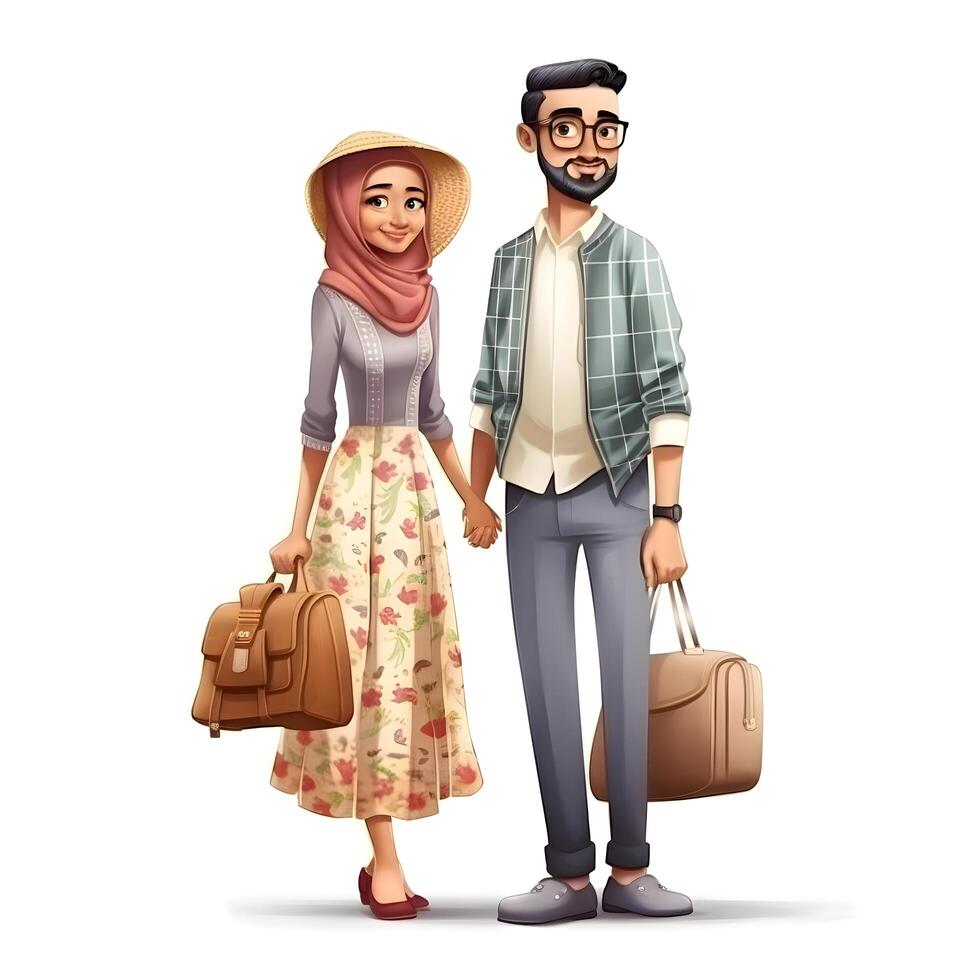 Arábica Pareja en un blanco antecedentes. aislado 3d ilustración, ai generativo imagen foto