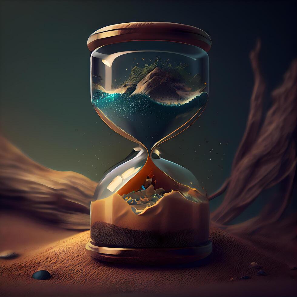 Sandglass with sand inside as time passing concept. 3D rendering, Image photo