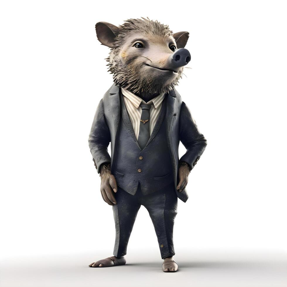 Raccoon in suit and tie isolated on white background. 3D illustration., Image photo