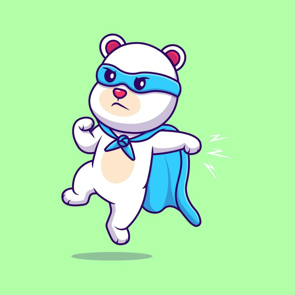 Cute Polar Bear Super Hero Cartoon Vector Icons Illustration. Flat Cartoon Concept. Suitable for any creative project.