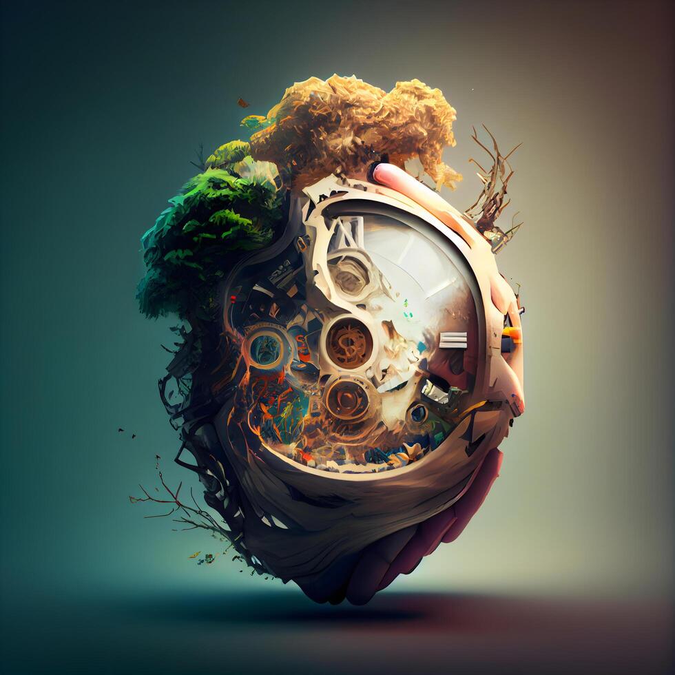 Time is money concept as a human hand holding a clock made of gears and cogwheels as a 3D illustration., Image photo