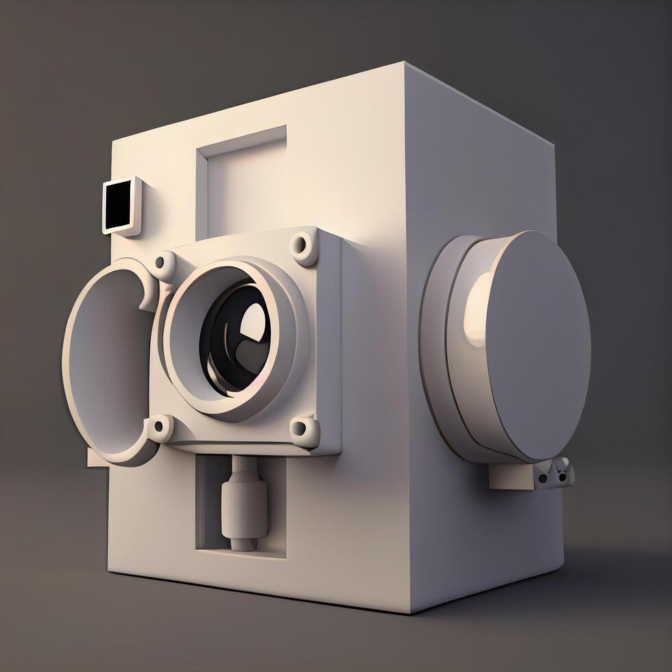 3d illustration of a cool speaker in a box on a gray background, Image photo