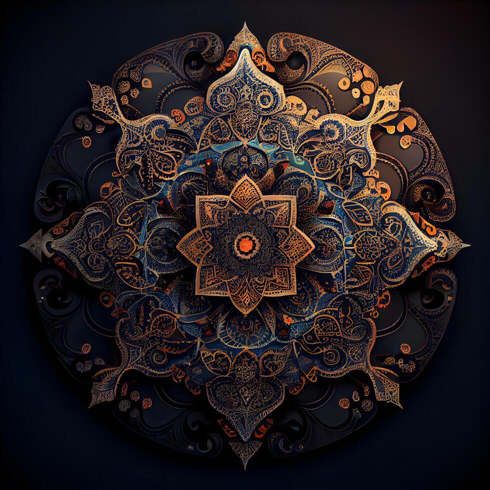 Abstract fractal mandala on a black background. illustration., Image photo