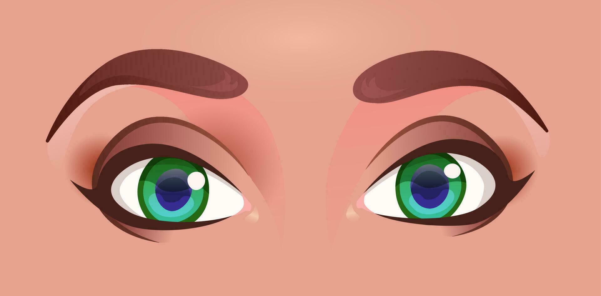 Beautiful big woman's eyes, blue color. Cartoon style. Vector