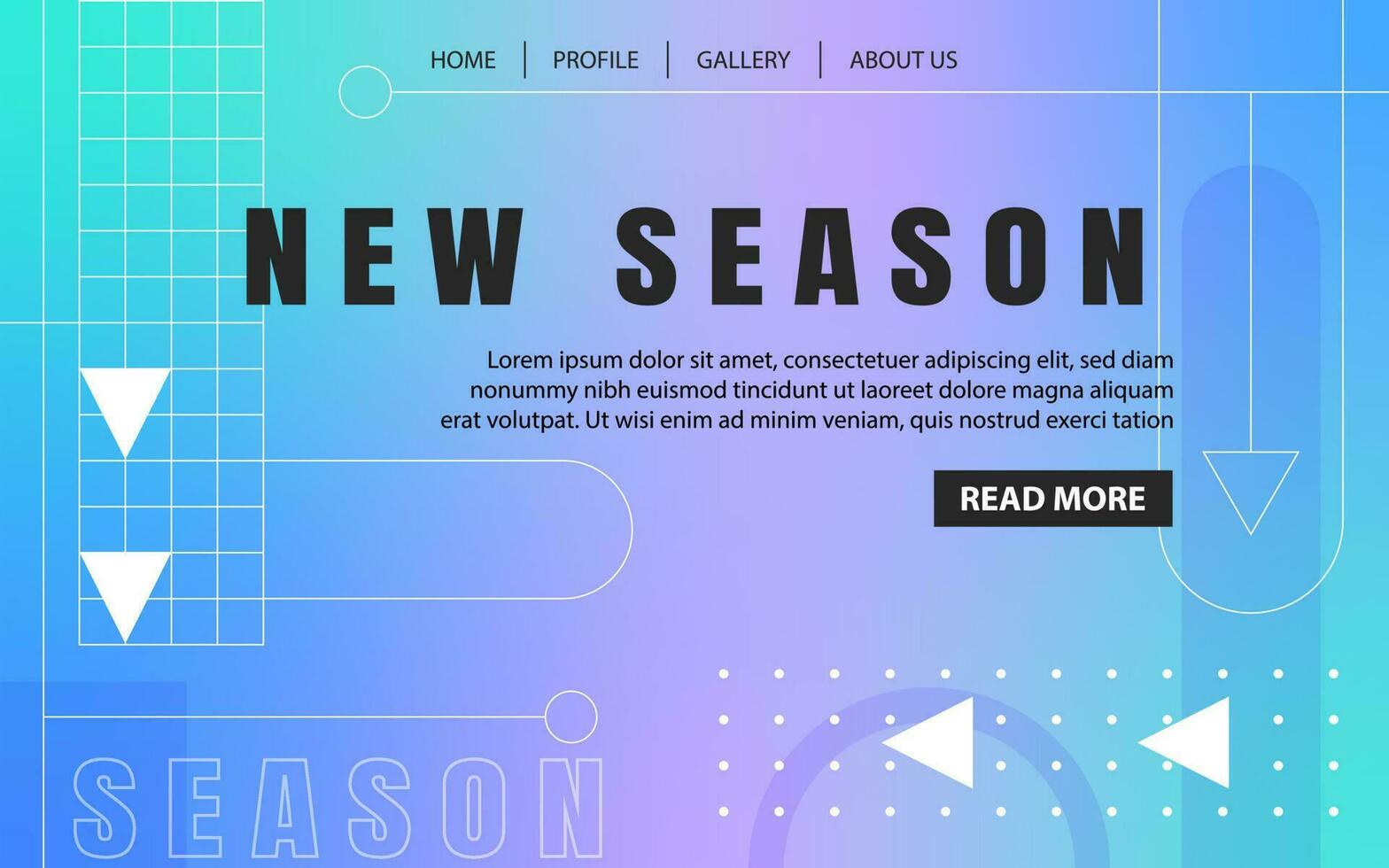 Landing page template with geometric patterns for business website design. Blue purple gradient. Vector illustration