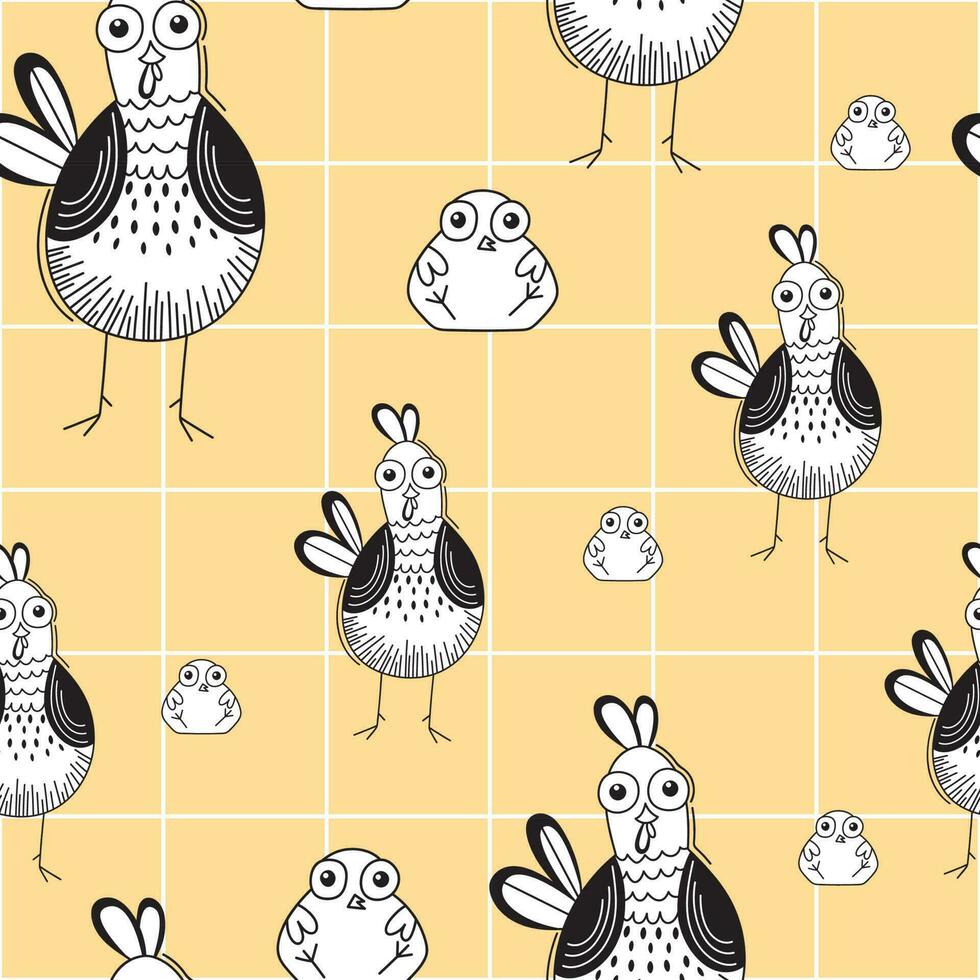 Seamless pattern with funny chicken cartoon style. Vector