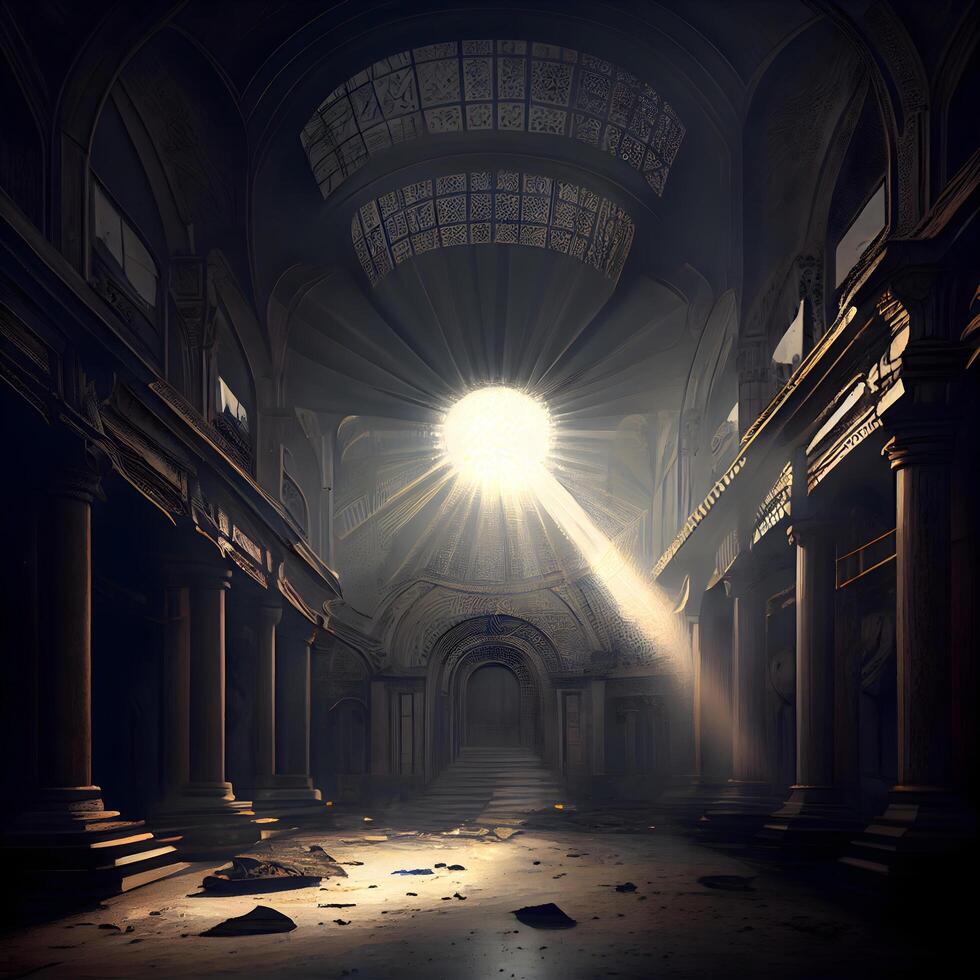 Mysterious interior of an old abandoned building. 3D rendering, Image photo