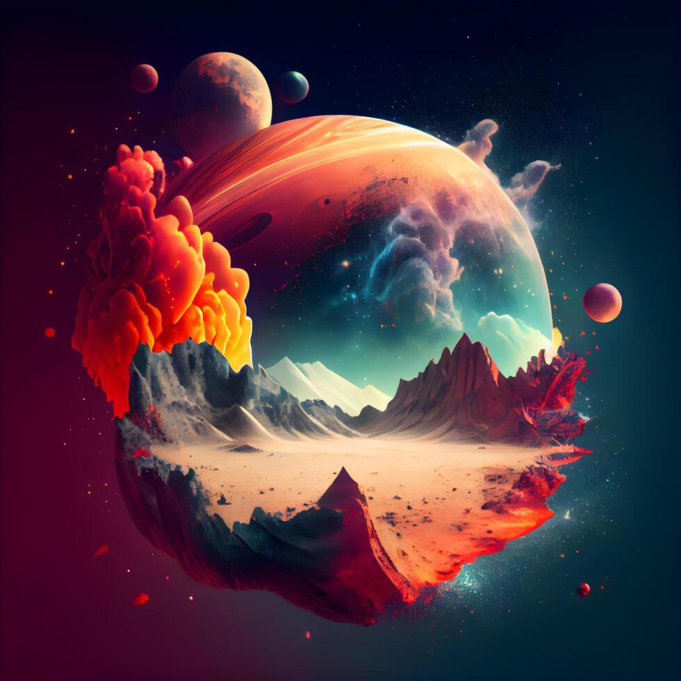 abstract space background with planet and nebula, 3d illustration, Image photo