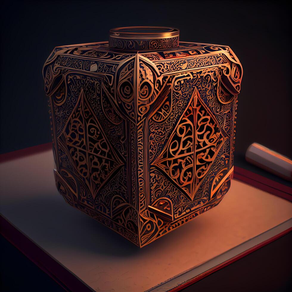 3D render of a vase with a pattern on it., Image photo
