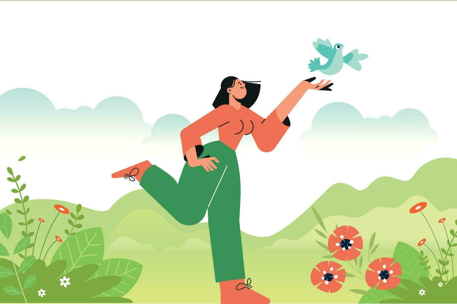 Illustration of nature, enjoyment of life, ecology. Vector concept for web banner, poster, marketing, social media, background.