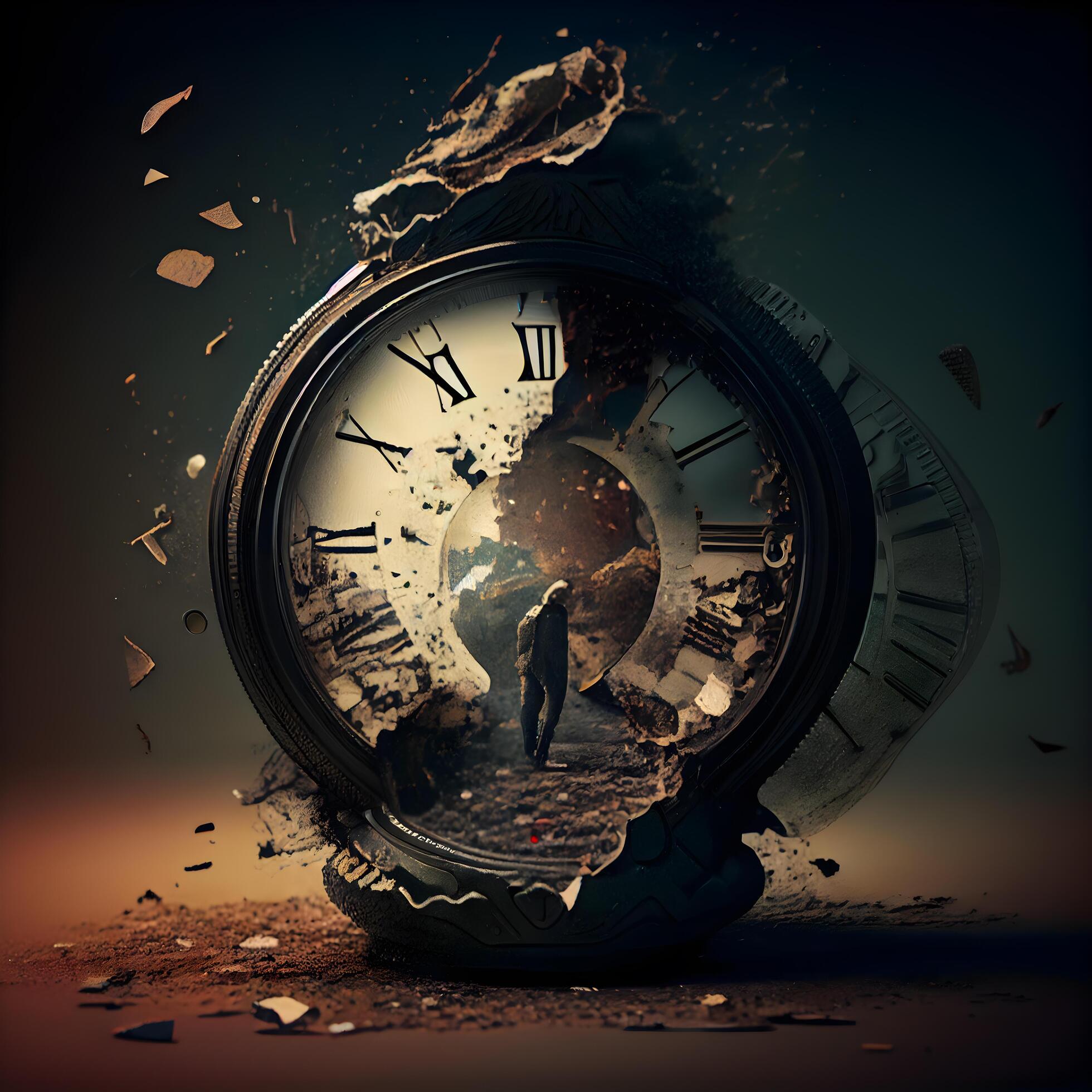 Hora Concepto Con Antiguo Reloj Y Roto Vaso 3d Representaci n Ai hora-concepto-con-antiguo-reloj-y-roto-vaso-3d-representaci-n-ai