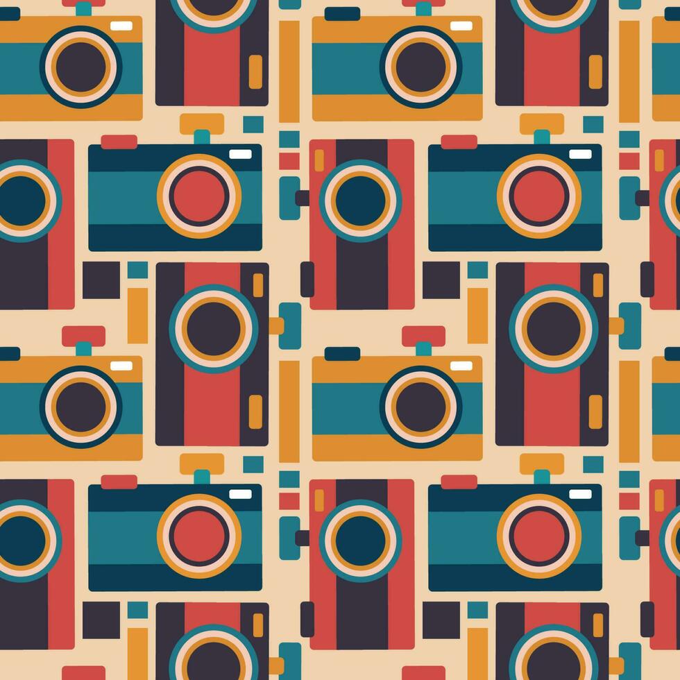 Seamless pattern colorful retro camera vector