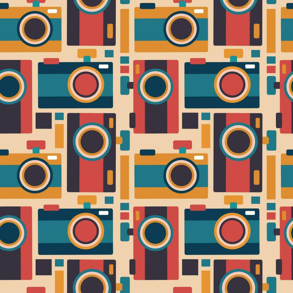 Seamless pattern colorful retro camera vector