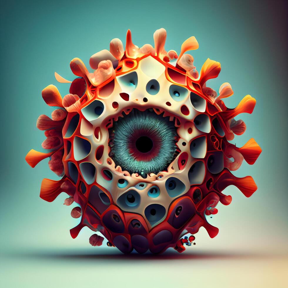 Eye in the form of a virus. 3d rendering. Computer digital drawing., Image photo
