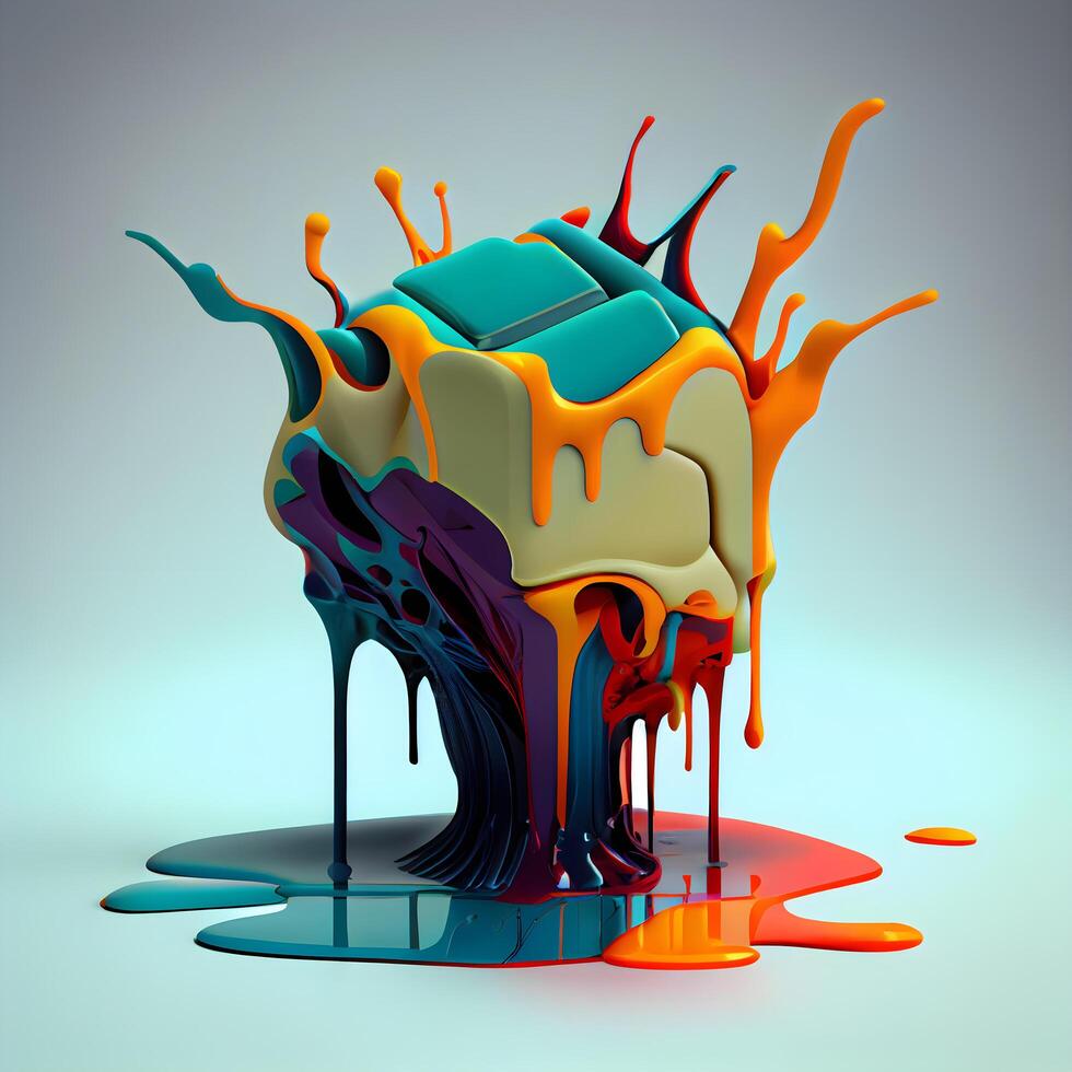 3D illustration of a colorful paint splashing on a grey background, Image photo