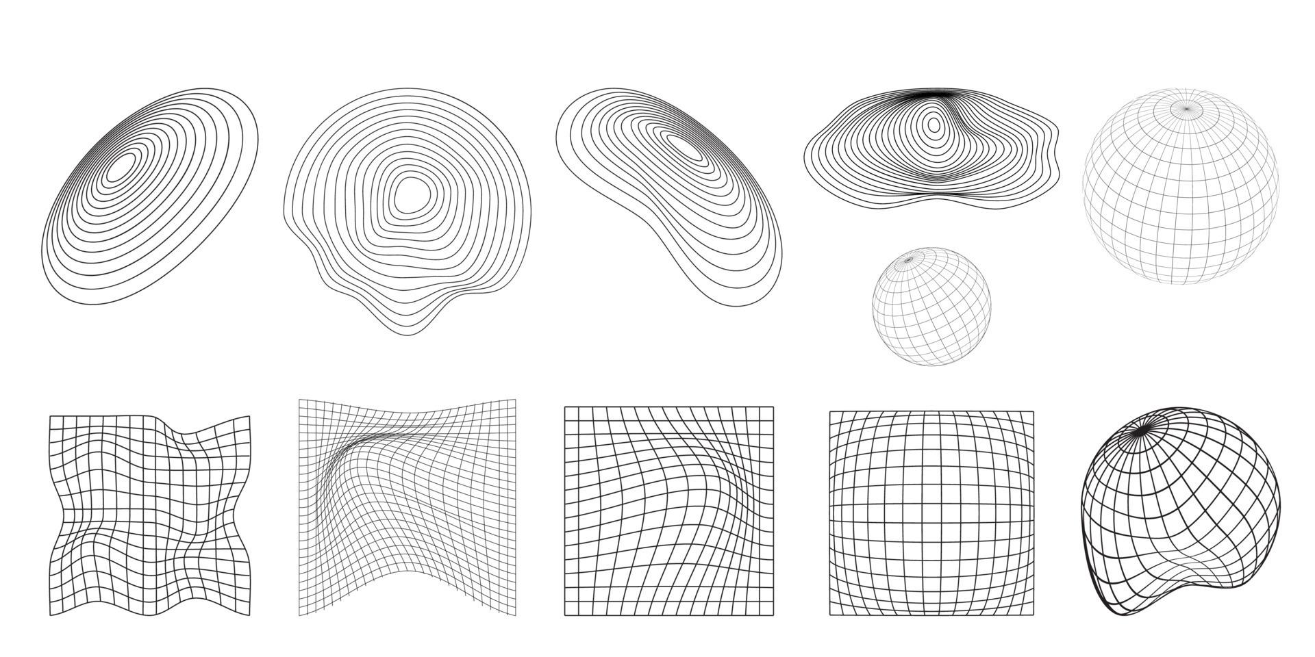 Geometric wireframe shapes and grids on a transparent background ...