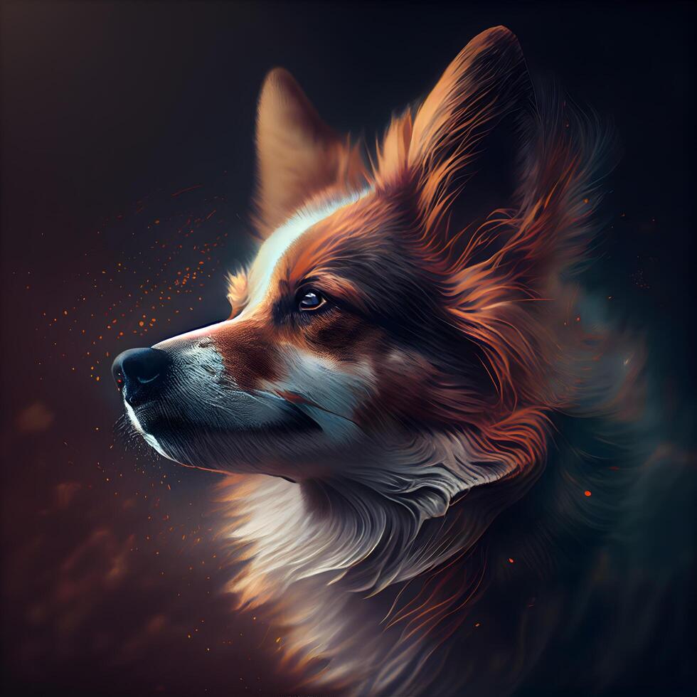 Pembroke Welsh Corgi dog portrait on dark background, Image photo