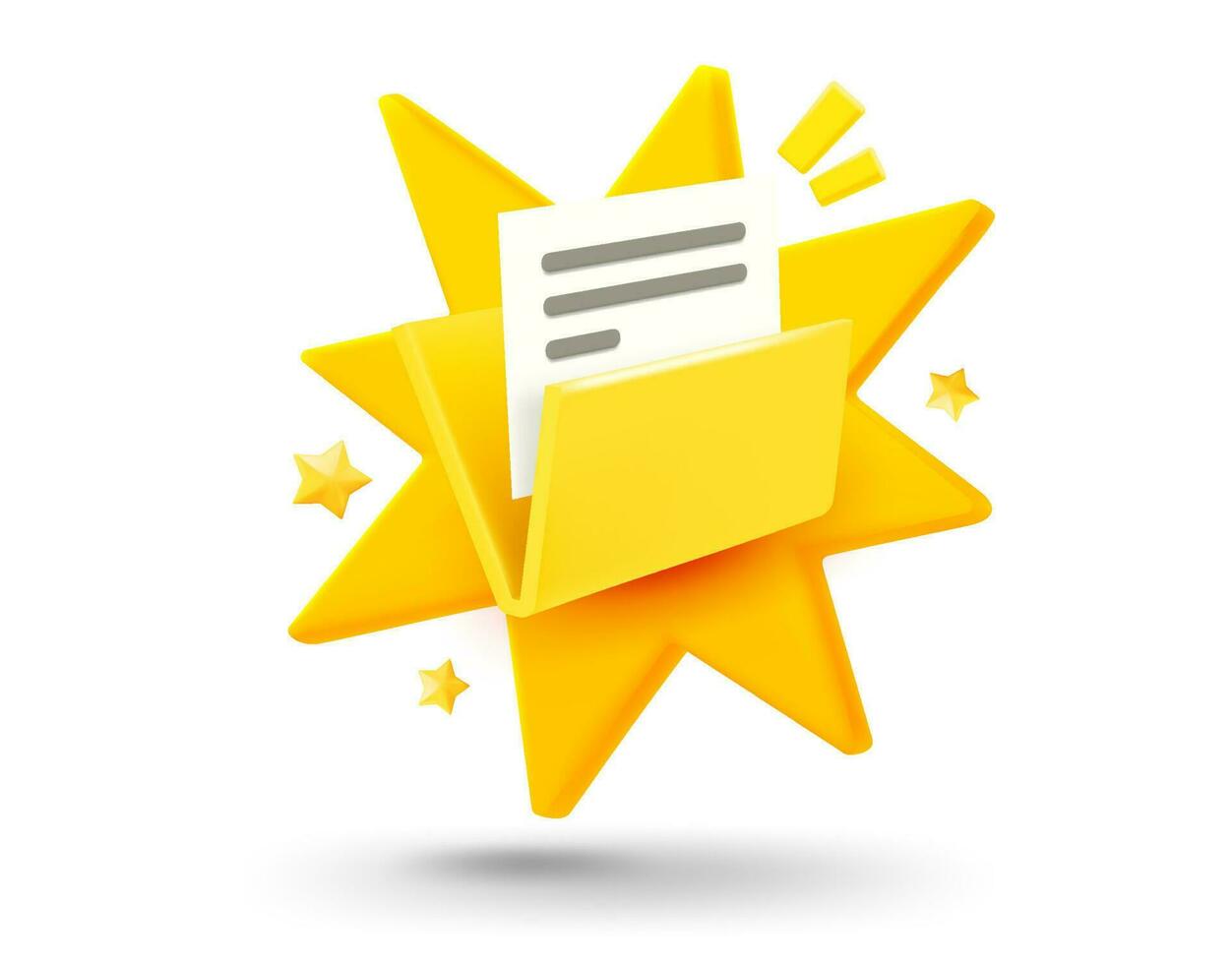 Folder with explosion effect. 3d vector mobile application icon with notification