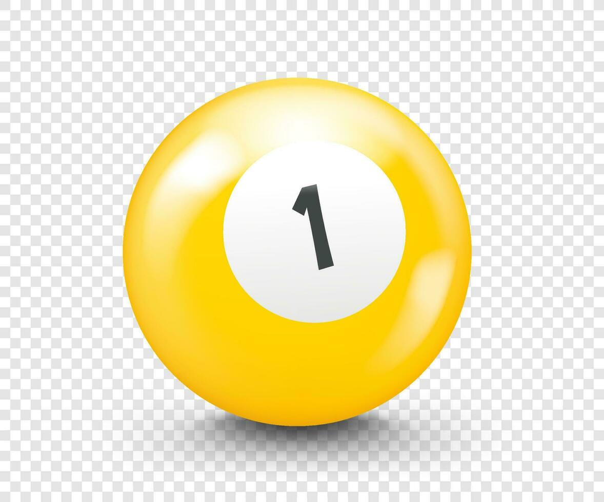 Yellow billiard ball with number one. 3d vector isolated on transparent background
