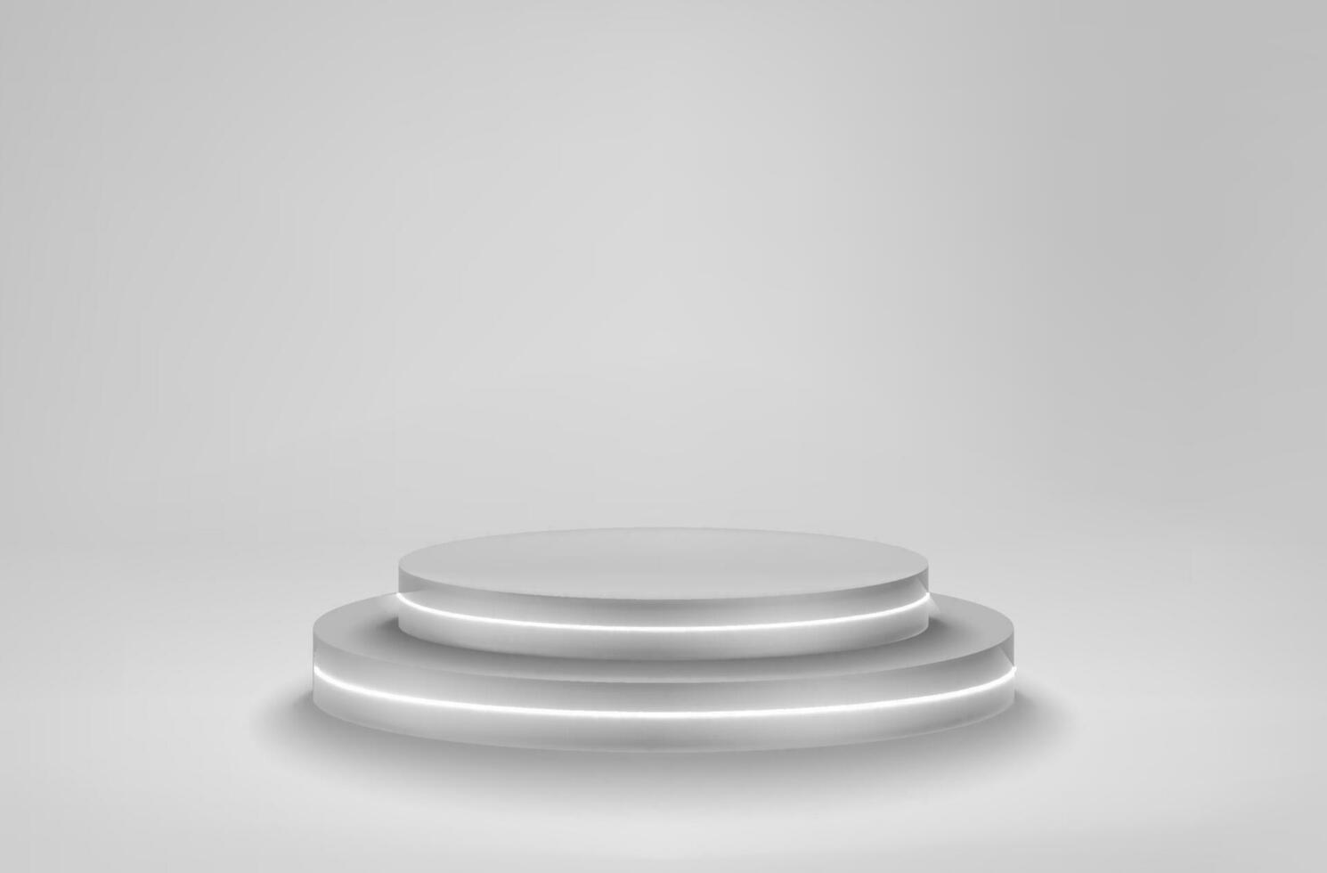 Empty white podium with neon. Vector 3d mockup for product design