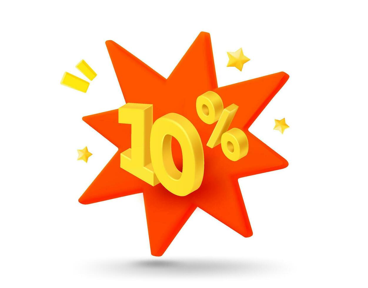 10 percent sale. Shining gold digits with flash effect. Season Discount concept. 3d vector banner