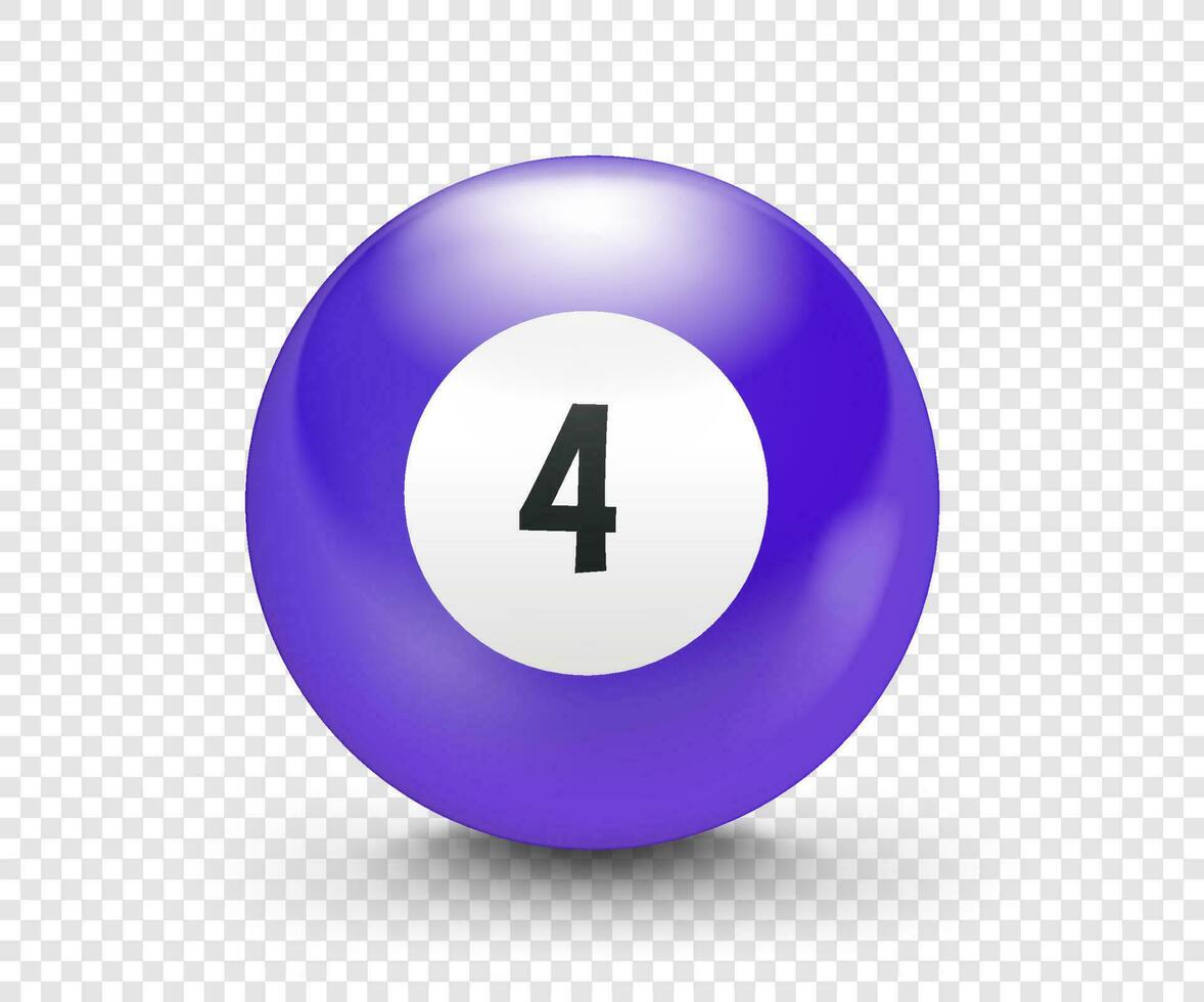 Violet billiard ball with number 4. 3d vector isolated on transparent background