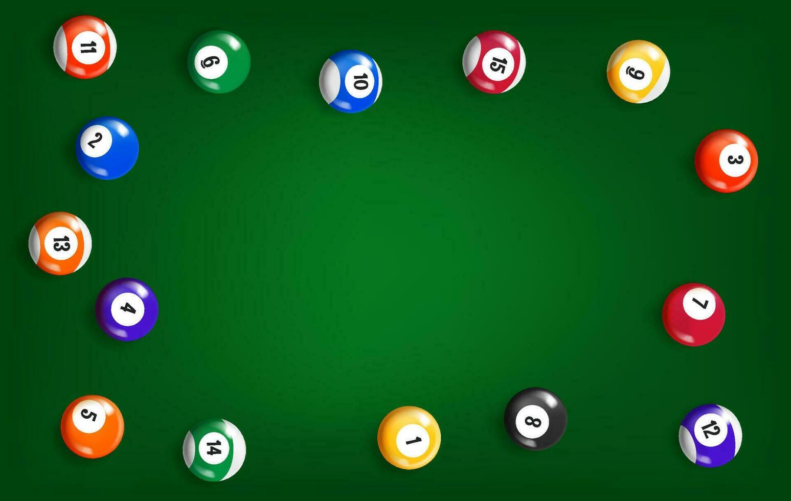 Billiard balls on green table. 3d vector banner with copy space