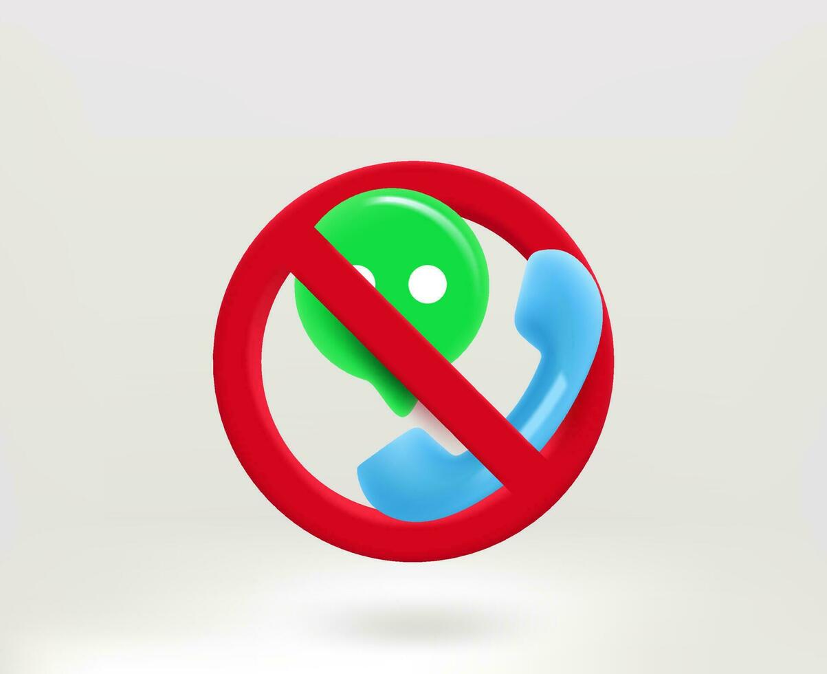 Telephone tube with speech bubble. Silence concept. 3d vector illustration