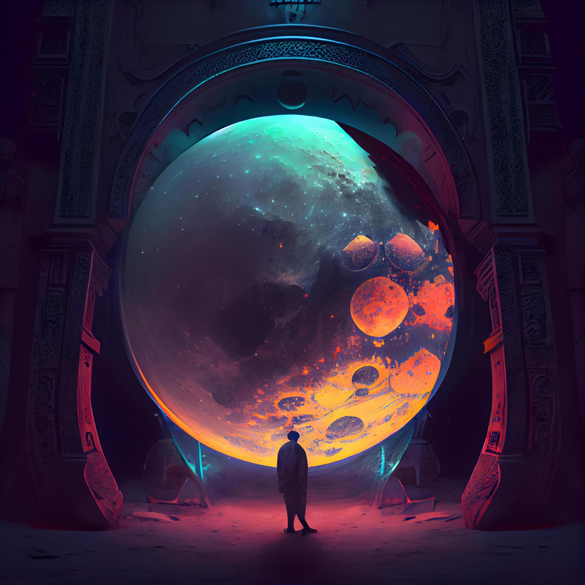 Man Standing In Front Of The Full Moon In The Night Fantasy man-standing-in-front-of-the-full-moon-in-the-night-fantasy