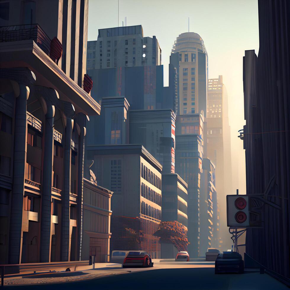 Foggy morning in the city. 3d render illustration., Image photo