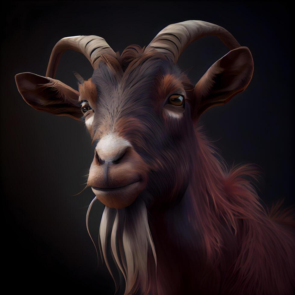 Portrait of a goat on a black background. 3d rendering, Image photo