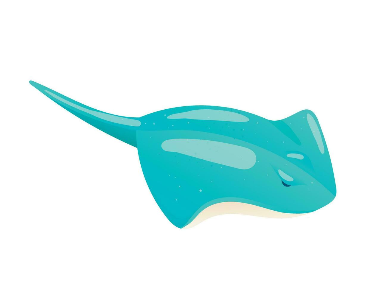 Vector isolated illustration on white background. Realistic marine life. A blue stingray with a gradient and highlights from the light.